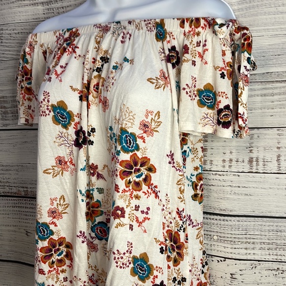 Pink Rose Floral Off the Shoulder Top Small - Picture 2 of 4